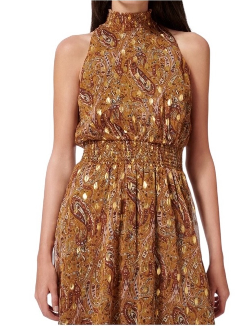 New Without Tags Sam Edelman High Neck Dress Size 4 Brown w/ Gold Accents